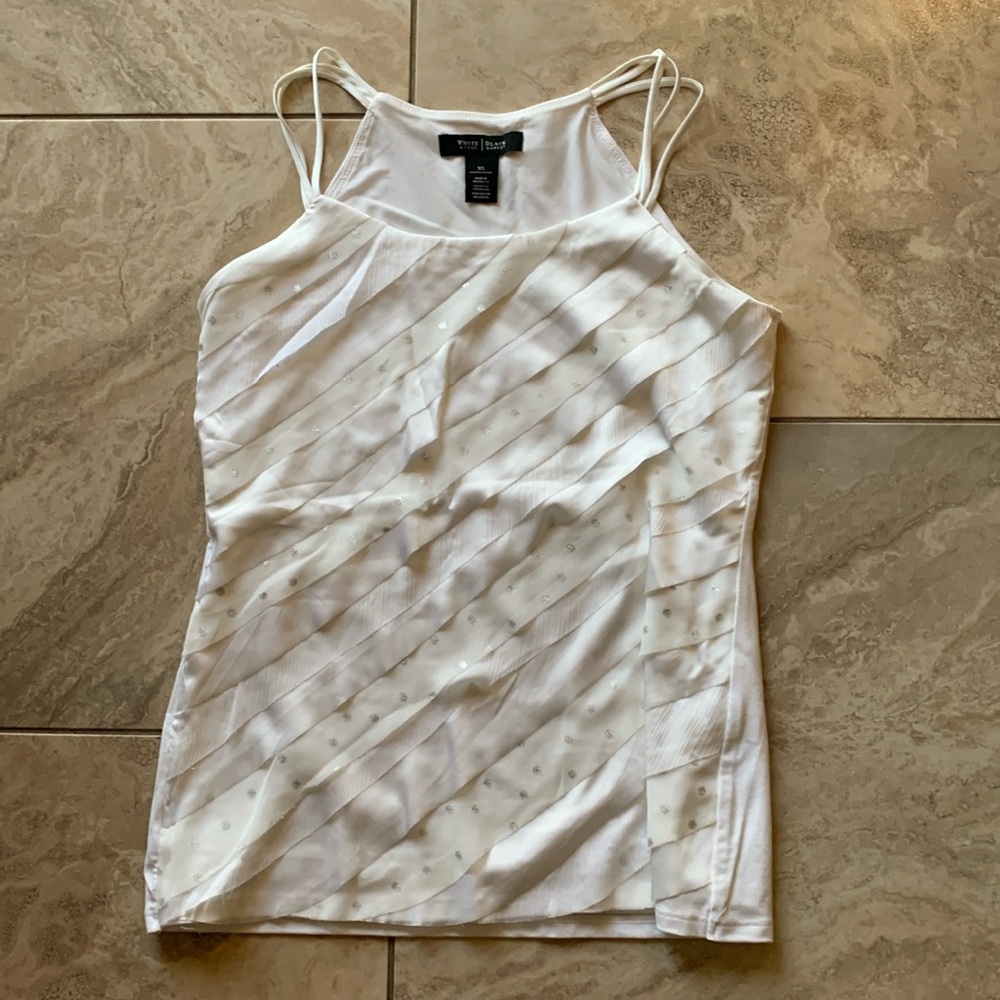 Ruffle silky tank top | white and silver